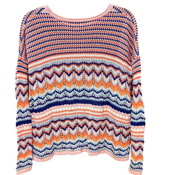 Lilly Pulitzer Womens Multicolor Chevron Knit Sweater L Lightweight Cotton Blend - Picture 3 of 4